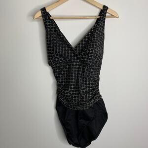 Miraclesuit Printed One Piece Swimsuit Black Womens Size 14